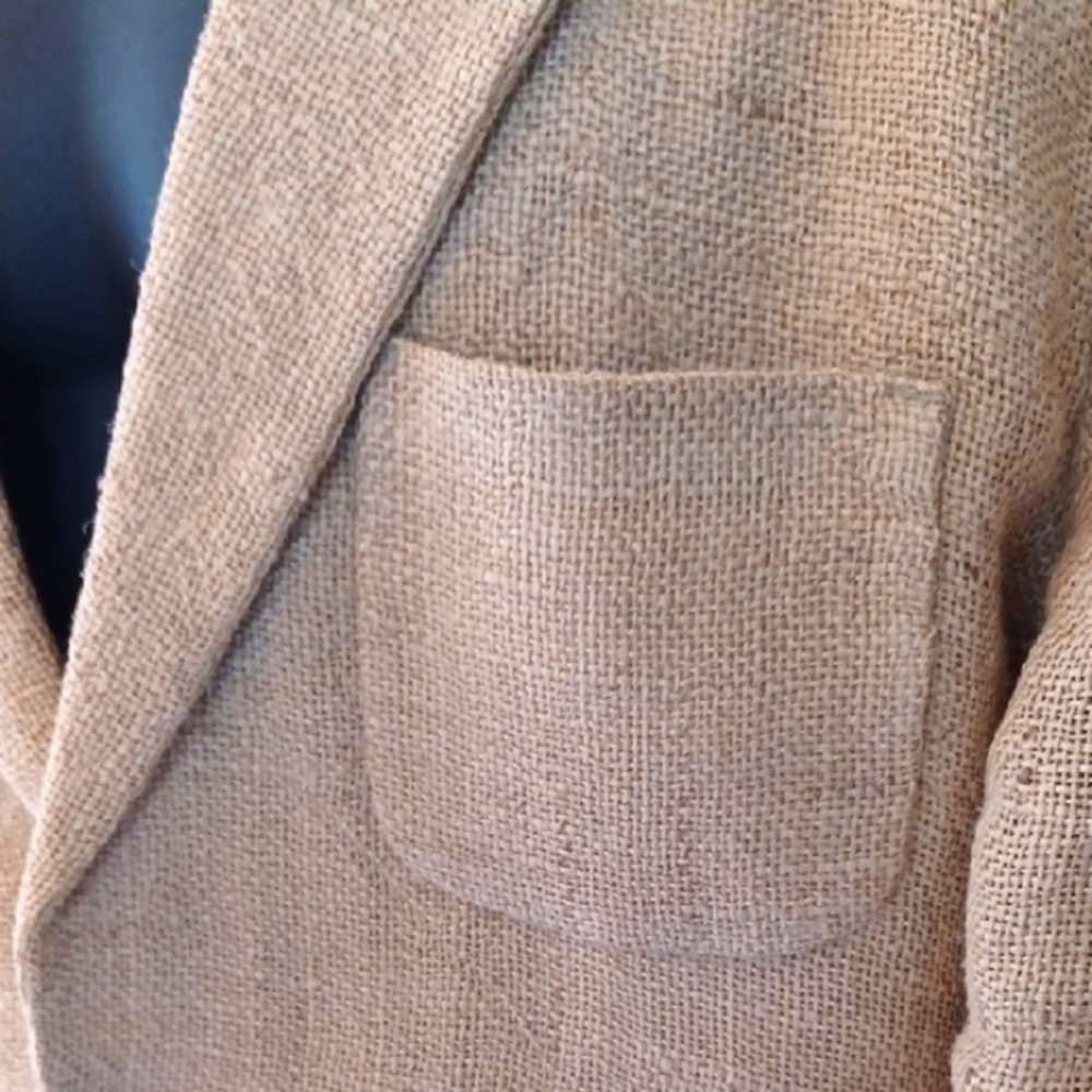 Tan Canvas Style Blazer with Notched Lapels, XL - Picture 6 of 8